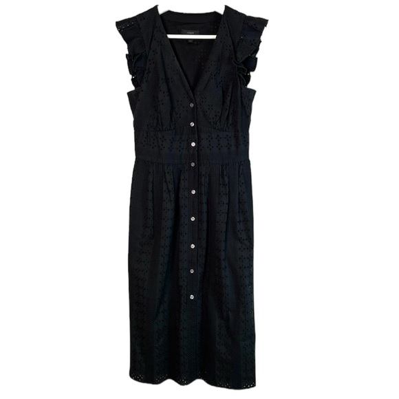 J. Crew Ruffle Sleeve Eyelet Dress Black Size 0 - Picture 6 of 14